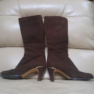 Brown faux suede knee high boots